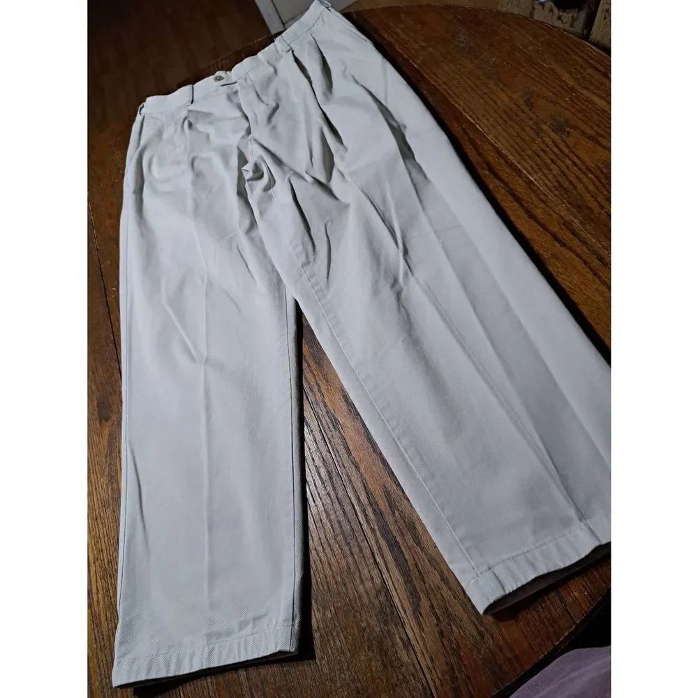 36x32 Savane Cream Light Khaki Pleated Front Leg Cotton Casual Dress Pants